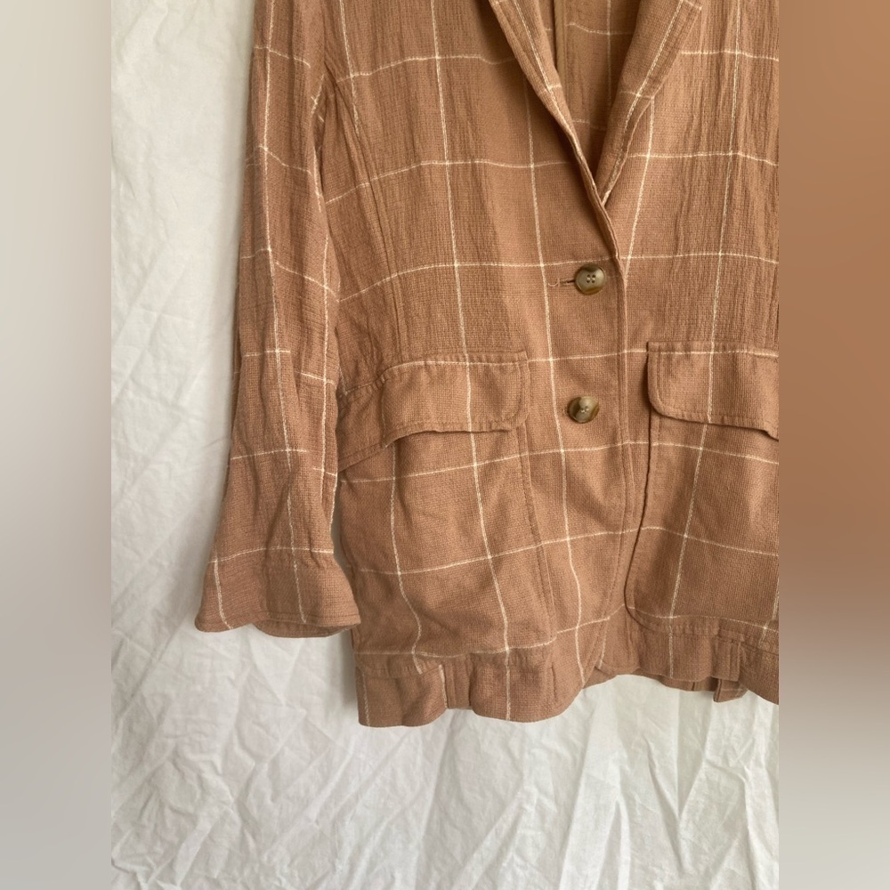 MADEWELL Tan Breezewoven Larsen Blazer in Windowpane Linen Oversized Size XS - Picture 10 of 15